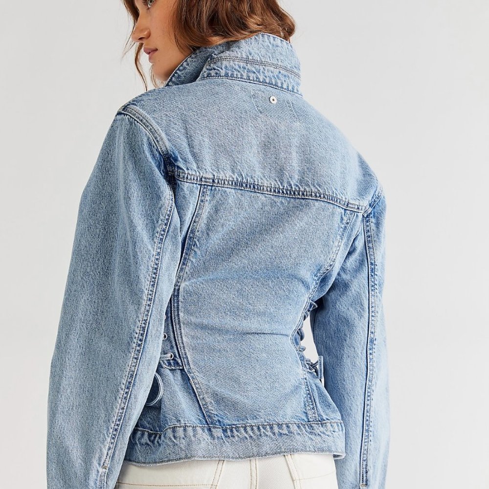 Lana Denim Jacket by Aureta @ Free People XS Color Blue Fawn NWT - Picture 9 of 12